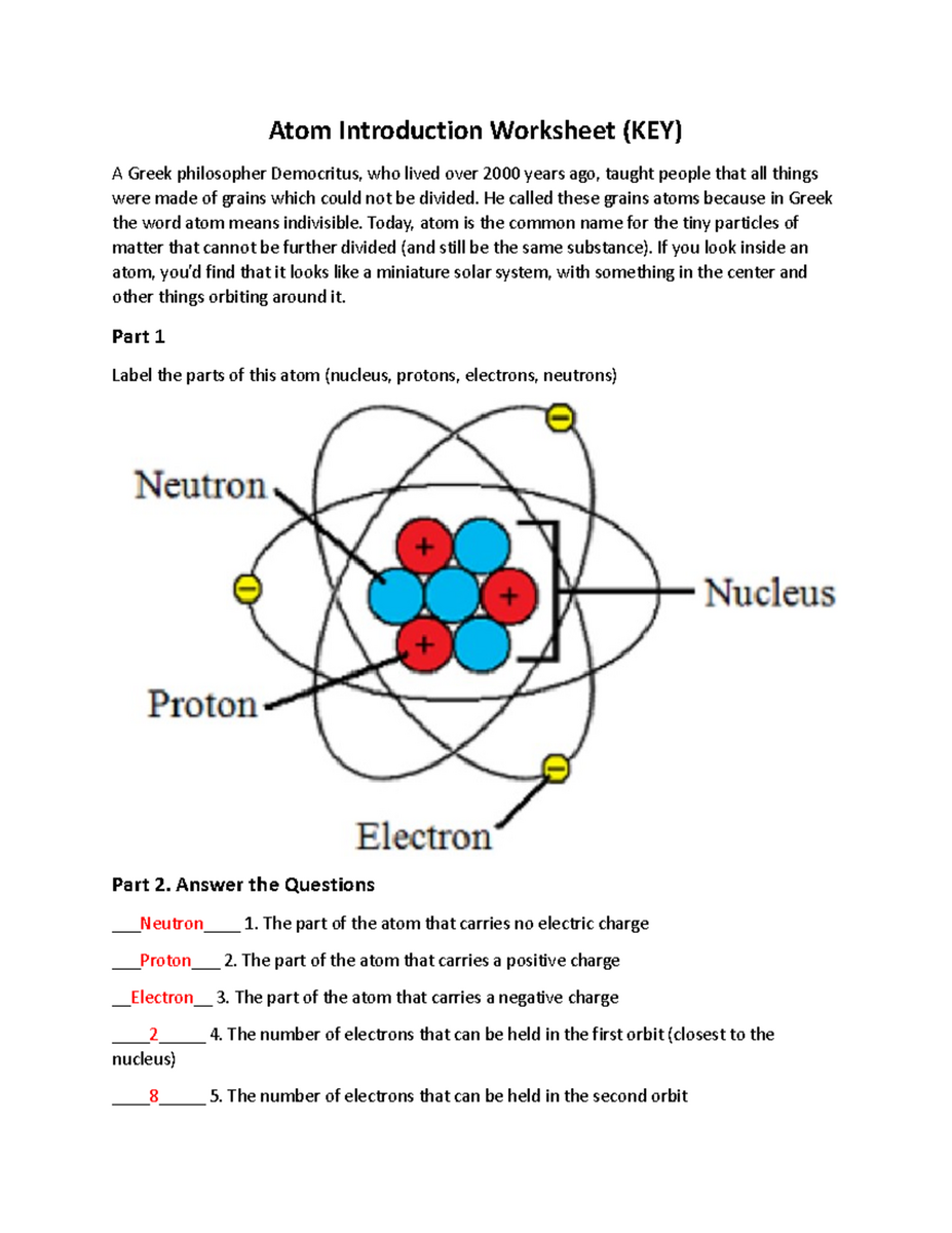 01a The Atom Worksheet Understanding Basic Atomic Structure Studocu
