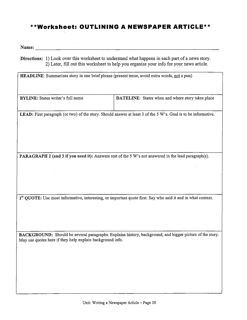 10 Newspaper Worksheet Examples To Download 10 Newspaper Worksheet Examples To Download