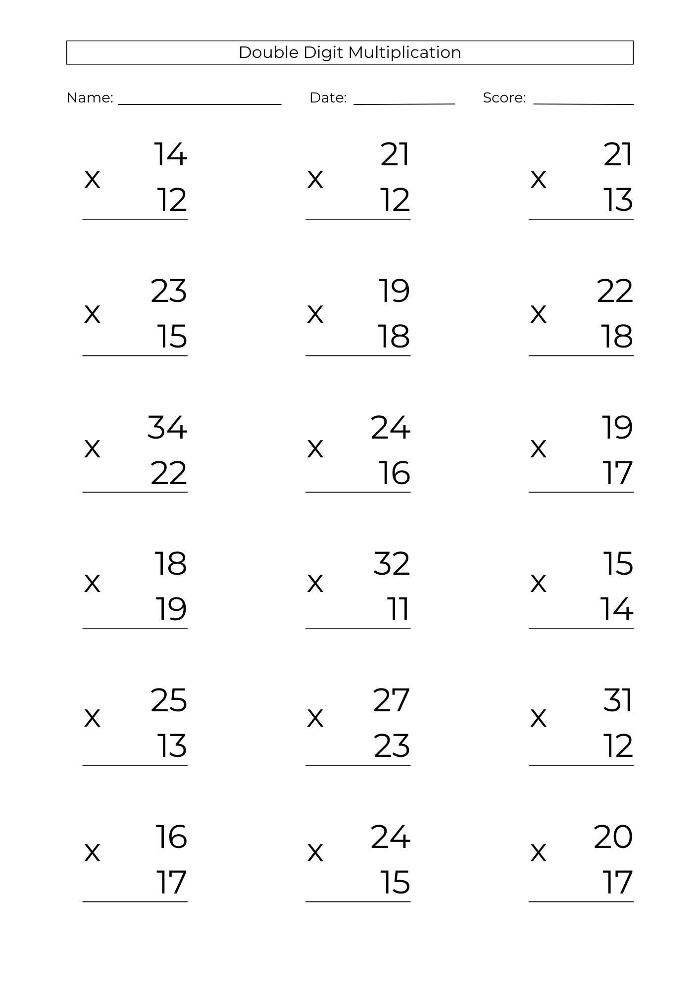 10 Printable Double Digit Multiplication Worksheets 2 Digit Practice PDF Download Etsy Israel