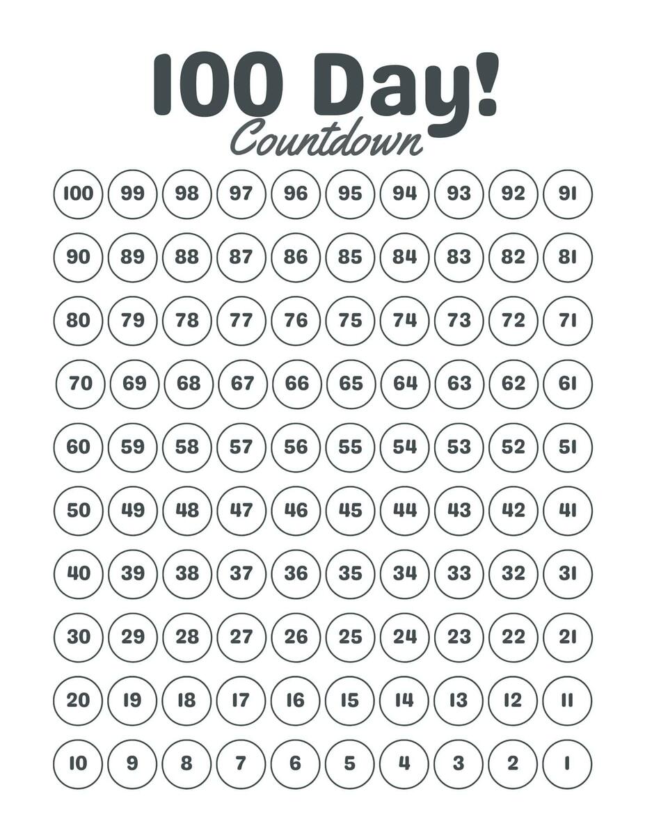 100 Day Countdown Calendar Printable FREE PDF Download Printable 100 Days Habit Tracker Template PDF