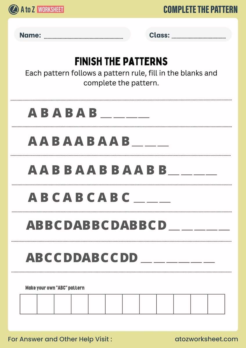 11 Free Pattern Worksheets For Kids A To Z Worksheet