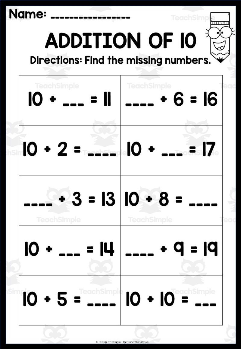 11 WORKSHEETS OF ADDITION 0 To 10 Missing The Numbers By Teach Simple Missing Dots Addition Worksheets Academy Worksheets