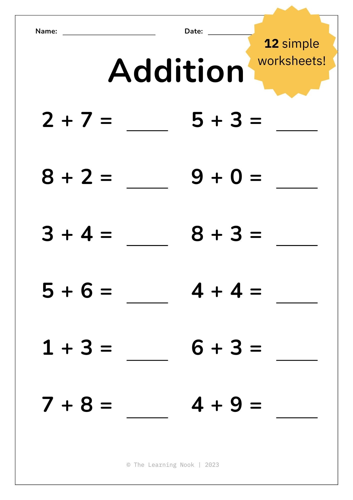 12 Printable Addition Worksheets Single Digit Addition Maths Drills Kids Learning Homeschool Kindergarten First Grade Maths Etsy Australia
