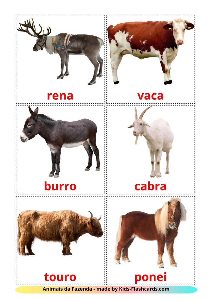 16 Printable Farm Animals Flashcards In Portuguese Free PDF 16 Printable Farm Animals Flashcards In Portuguese Free PDF
