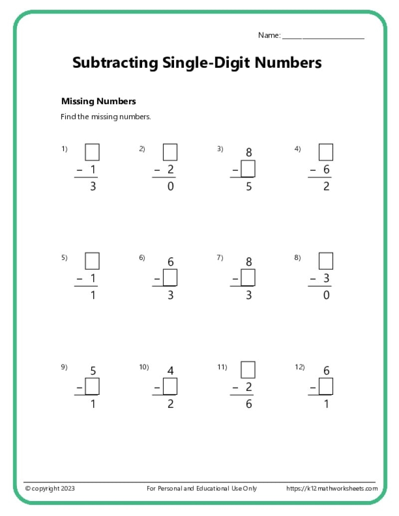 1st Grade Subtraction Worksheets
