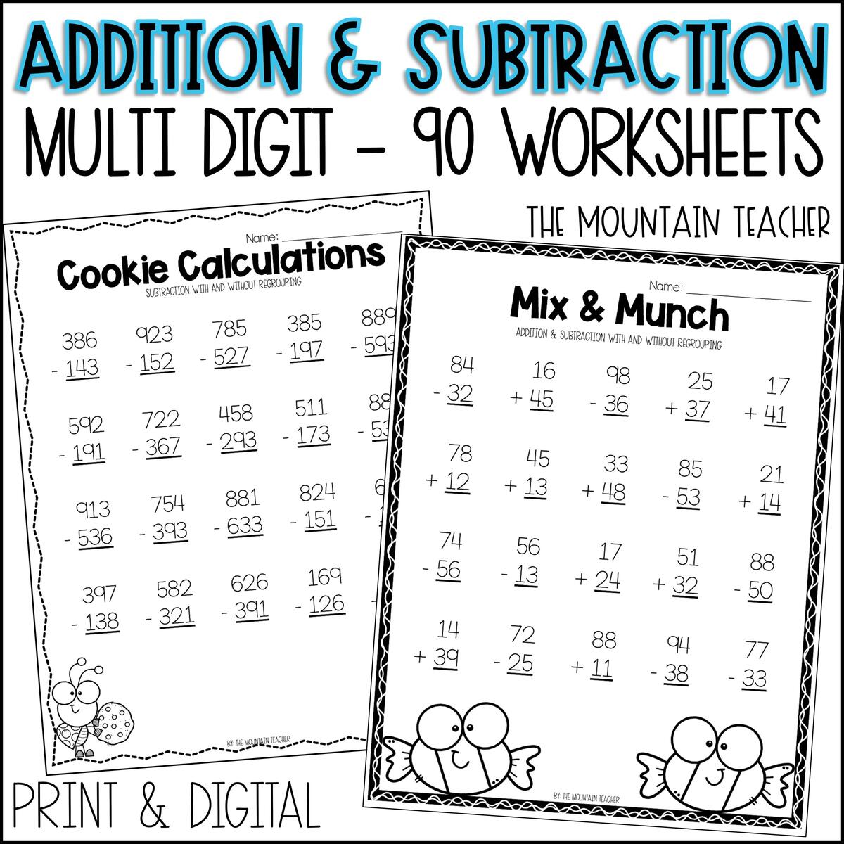 2 And 3 Digit Addition And Subtraction Worksheets BUNDLE Made By Teachers