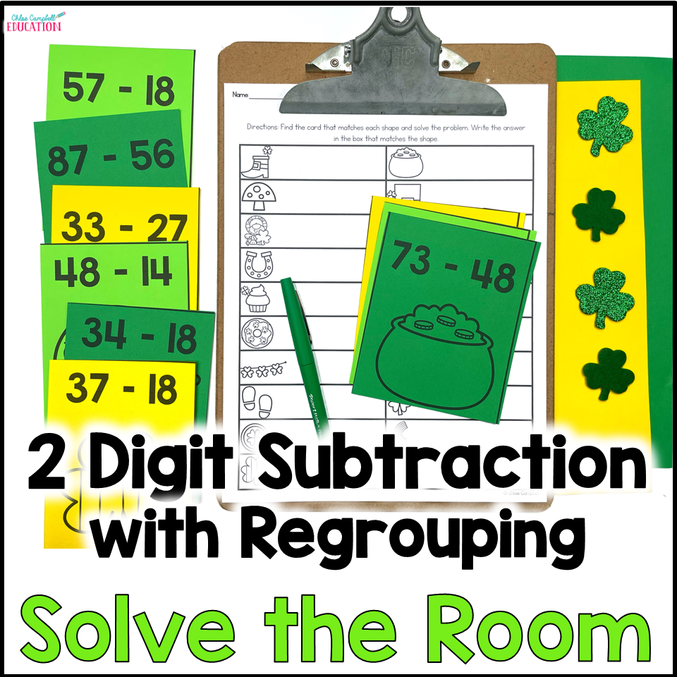2 Digit Subtraction With Regrouping Solve The Room St Patrick S Day Math Chloe Campbell Education