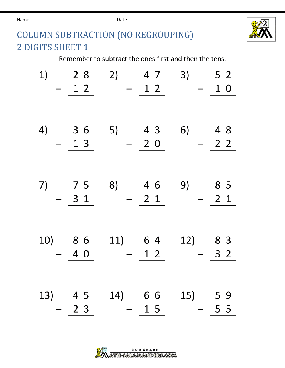Two Digit Subtraction Worksheets With Regrouping PDF Etsy
