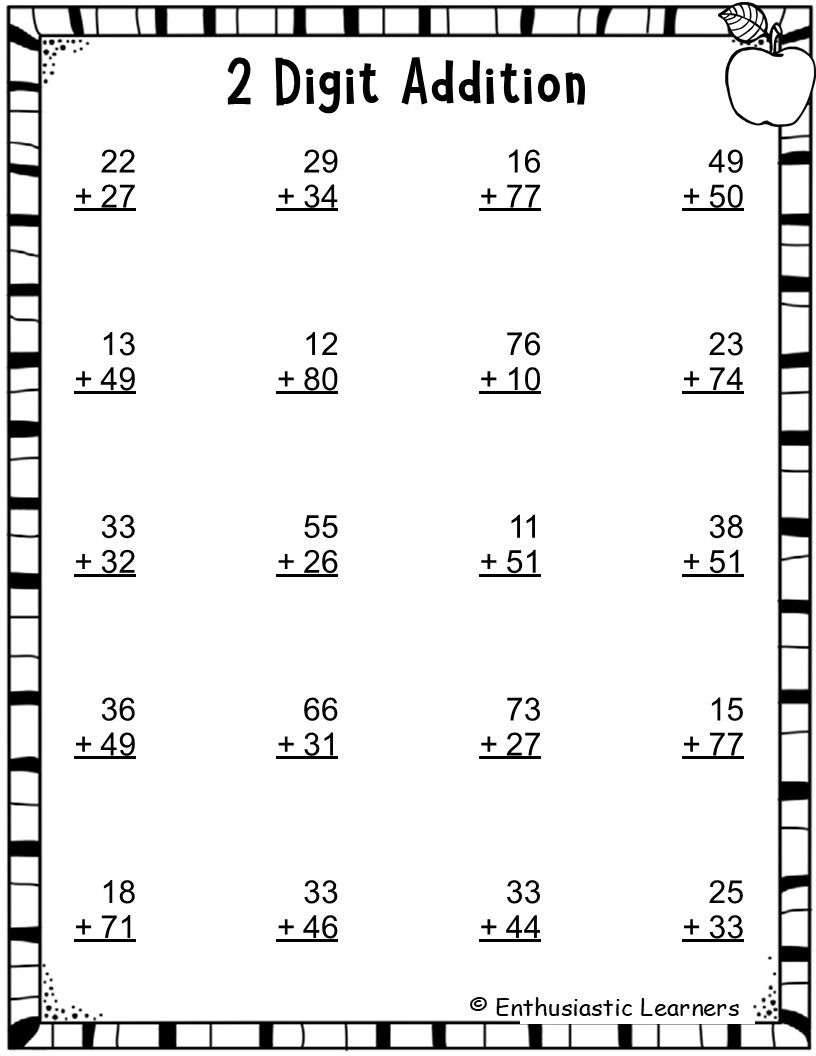 2 Digits Addition With Without Regrouping Math Worksheets Problems Teaching Resources