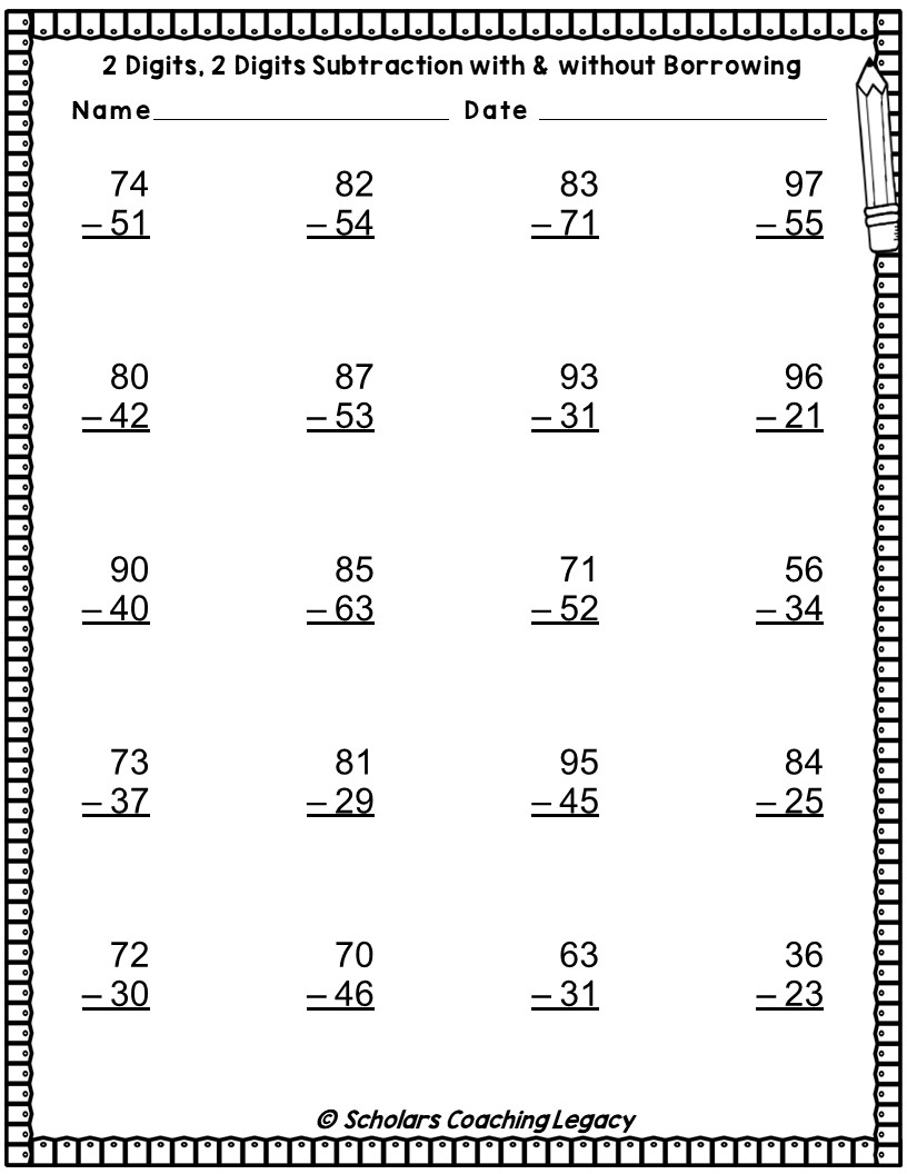 2 Digit Subtraction Without Regrouping DJ Worksheet Worksheets Library