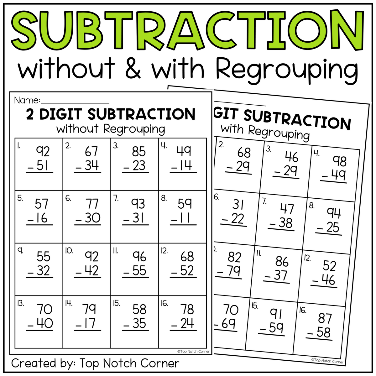 2 Double Digit Subtraction With And Without Regrouping Made By Teachers