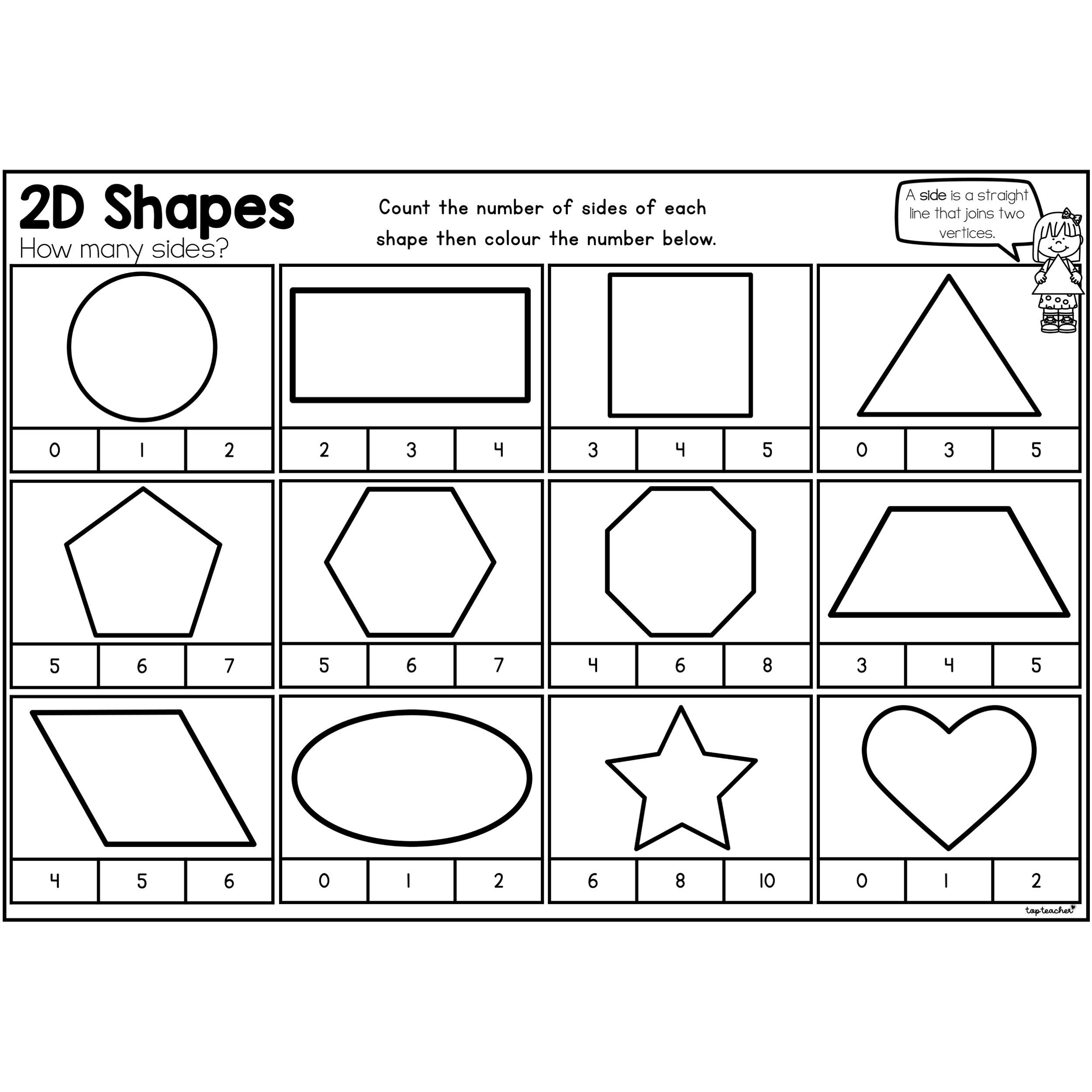 2D Shapes How Many Sides Worksheets Top Teacher