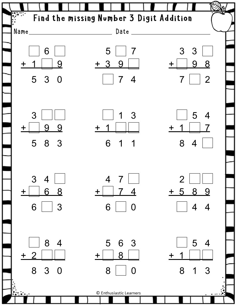 3 Digit Addition With Regrouping Missing Numbers Worksheets Practice Activity Teaching Resources 3 Digit Addition With Regrouping Missing Numbers Worksheets Practice Activity Teaching Resources