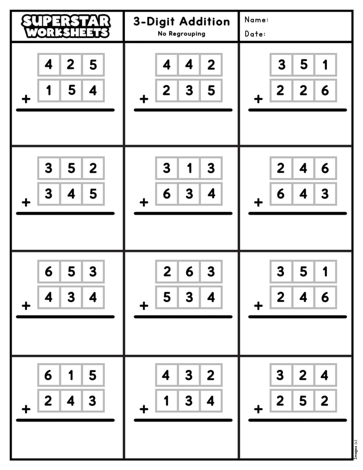3 Digit Addition Without Regrouping Matching Worksheet By Teach Simple
