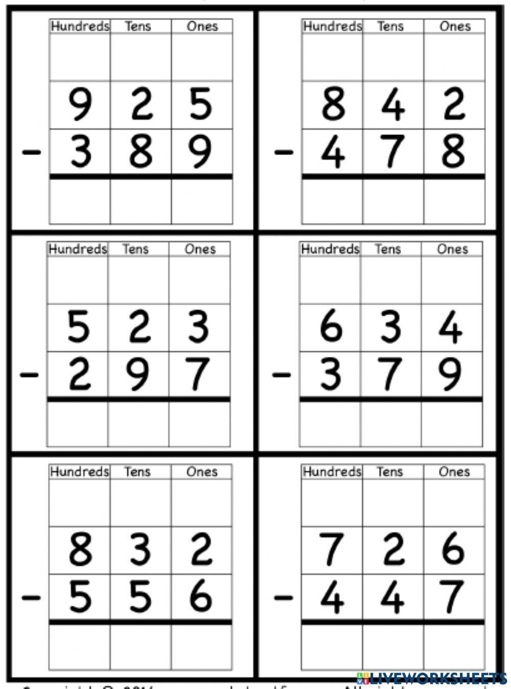 3 Digit Subtraction With Regrouping