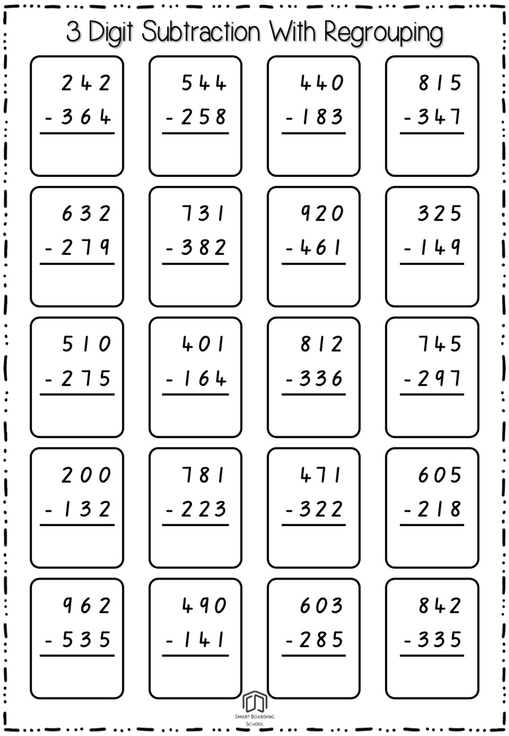 3 Digit Subtraction With Regrouping