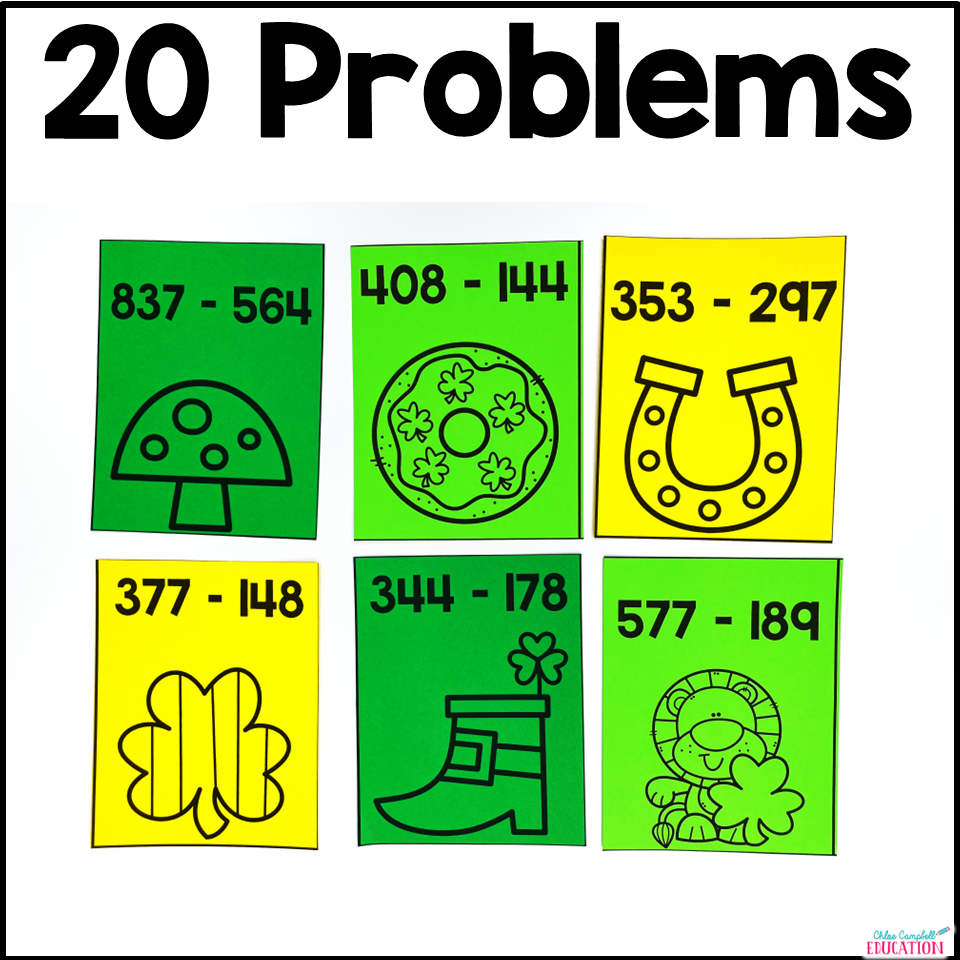 3 Digit Subtraction With Regrouping Solve The Room St Patrick S Day Math Chloe Campbell Education