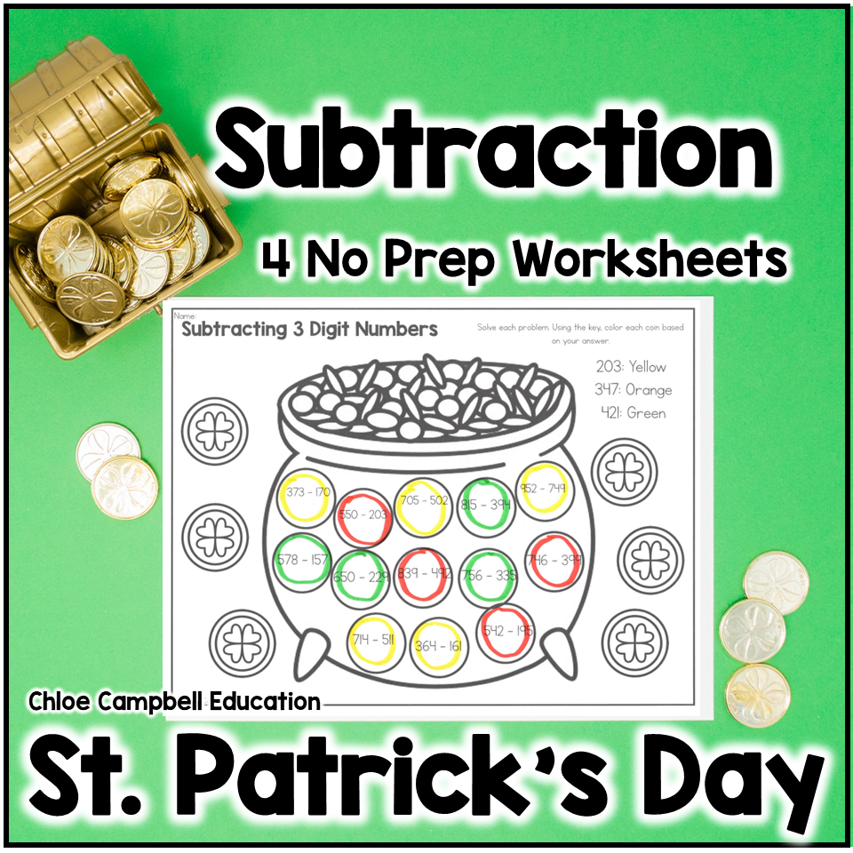 2 Digit Subtraction With Regrouping Solve The Room St Patrick S Day Math Chloe Campbell Education