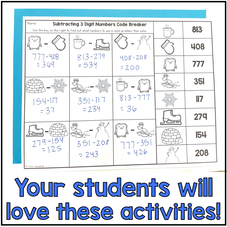 3 Digit Subtraction With Regrouping Winter Math Worksheets Chloe Campbell Education 3 Digit Subtraction With Regrouping Winter Math Worksheets Chloe Campbell Education