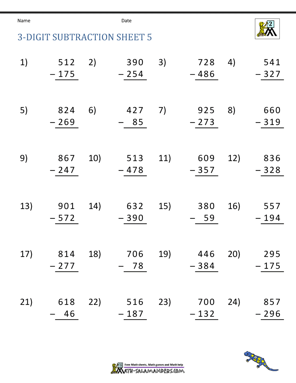 3 Digit Subtraction Worksheets 3 Digit Subtraction Worksheets