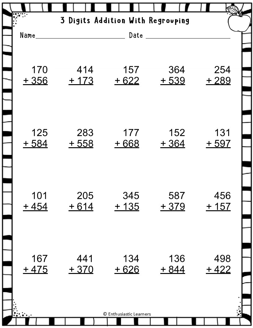 3 Digits Addition With Regrouping Math Worksheets Problems Teaching Resources 3 Digits Addition With Regrouping Math Worksheets Problems Teaching Resources