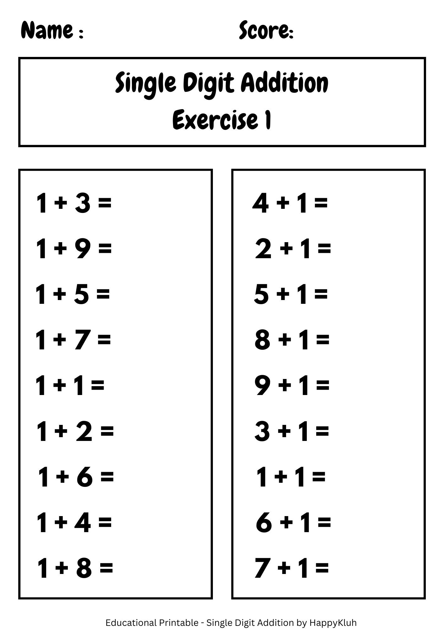 Printable Single Digit Addition 1 To 10 Number Math Worksheets For Grade 1 2 3 Made By Teachers