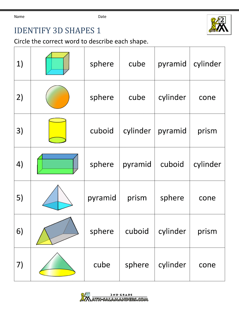 3D Shapes Worksheets K12 Math Worksheets