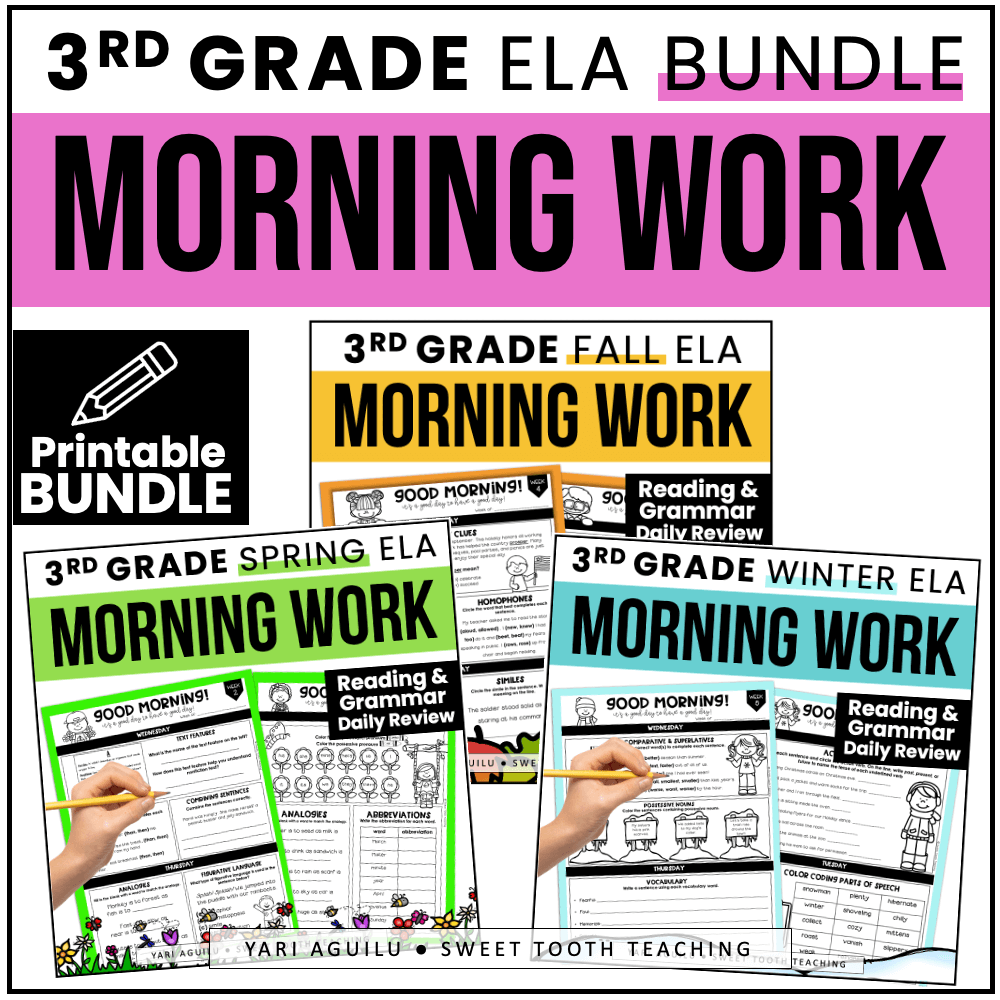 3rd Grade Morning Work BUNDLE ELA Daily Review Activities Printable Bell Ringers Spring Fall Winter Shop Sweet Tooth Teaching