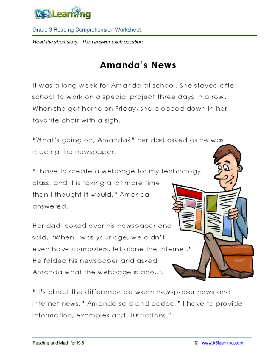 3rd Grade Reading Amanda S News Story Questions Worksheet Studocu