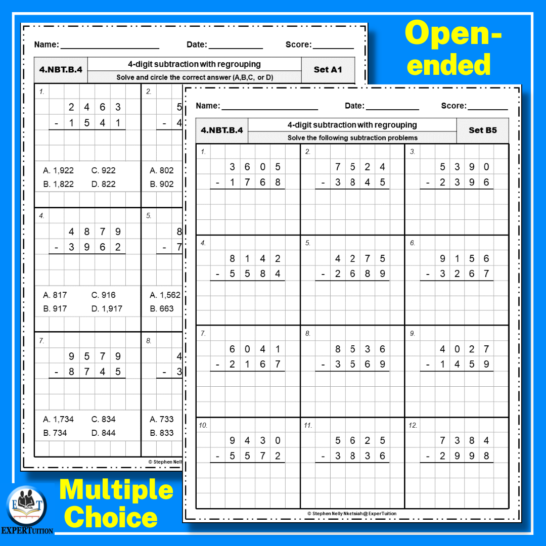 4 Digit Subtraction With Regrouping Worksheets ExperTuition