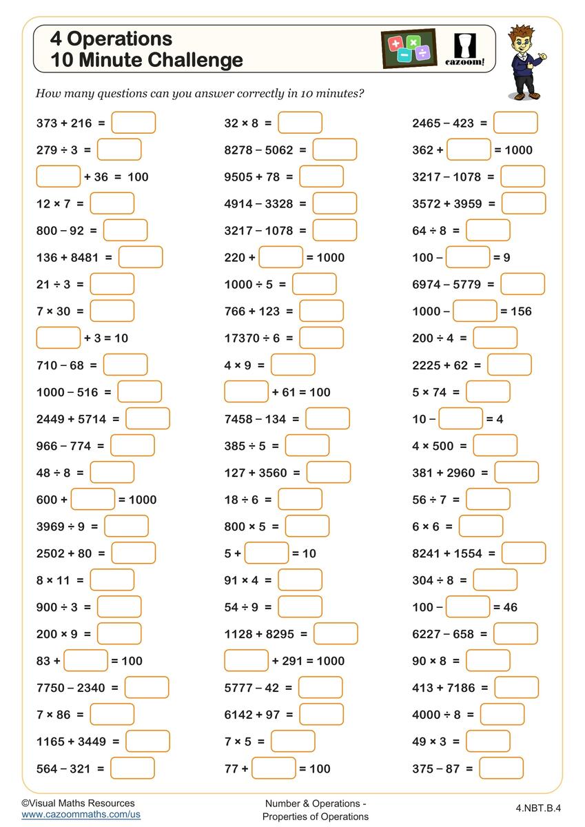 4 Operations 10 Minute Challenge Worksheet Fun And Engaging 4th Grade Geometry Worksheet Cazoom Math