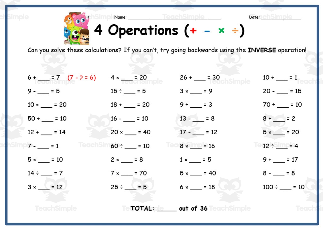 4 Operations Math Worksheet By Teach Simple