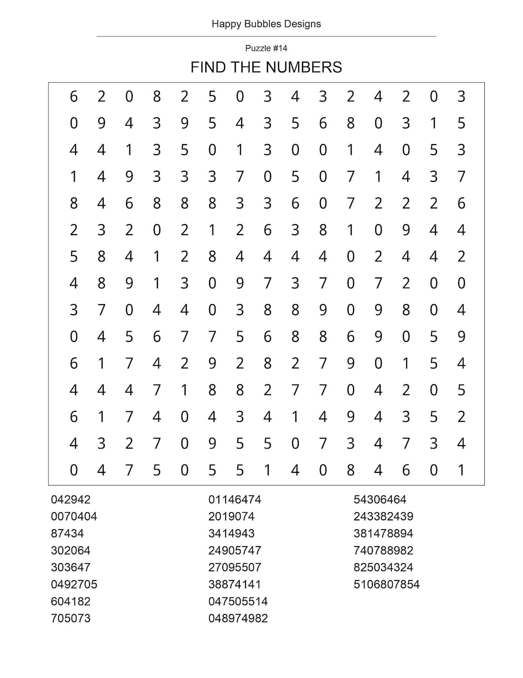 40 Number Search Puzzles Printable Puzzles Large Print Instant Download Etsy Denmark