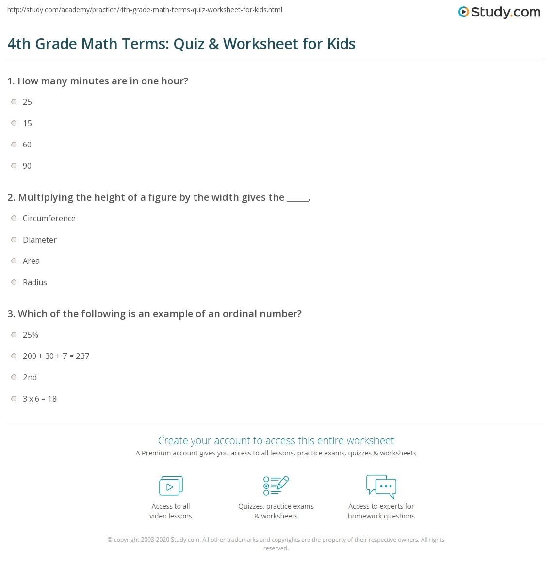 4th Grade Math Terms Quiz Worksheet For Kids Study 4th Grade Math Terms Quiz Worksheet For Kids Study