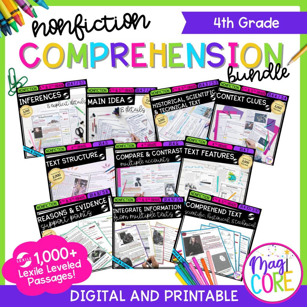 4th Grade Nonfiction Reading Comprehension Bundle MagiCore