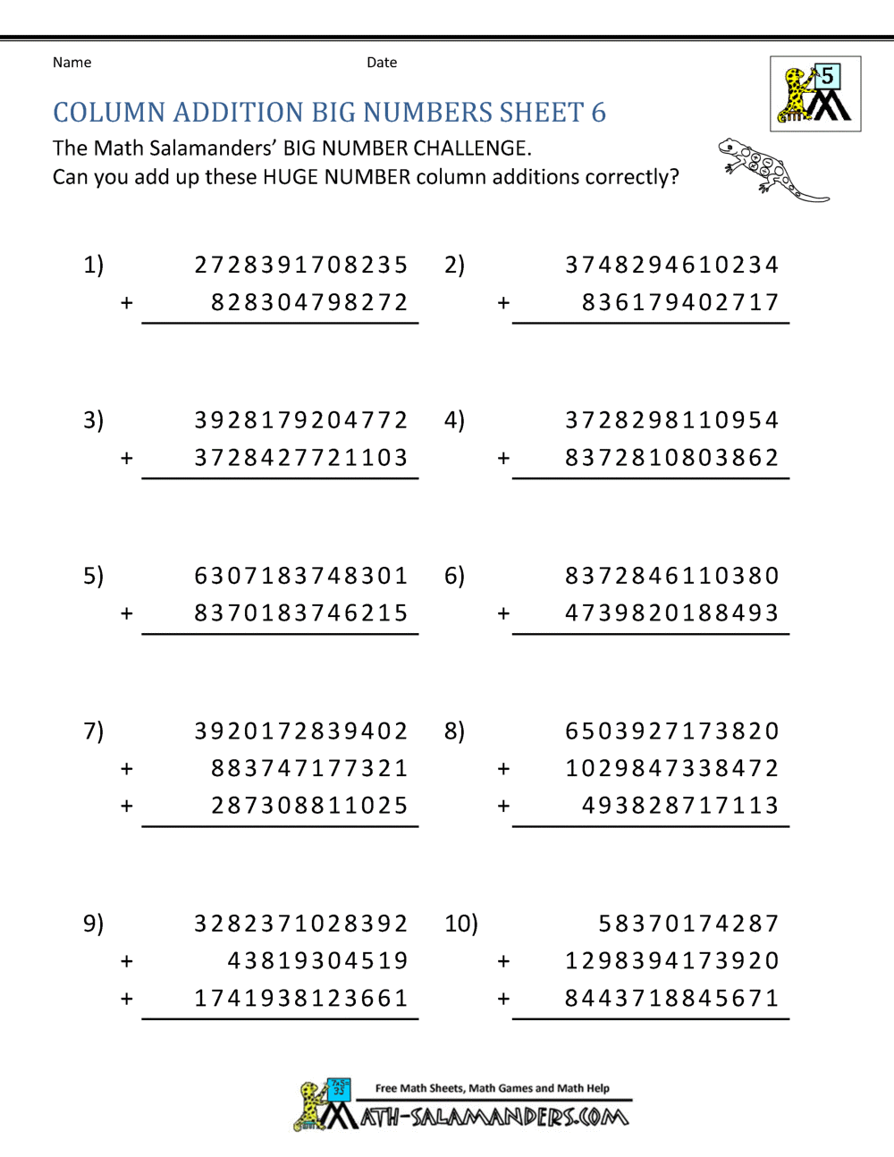 5th Grade Addition Worksheets 5th Grade Addition Worksheets
