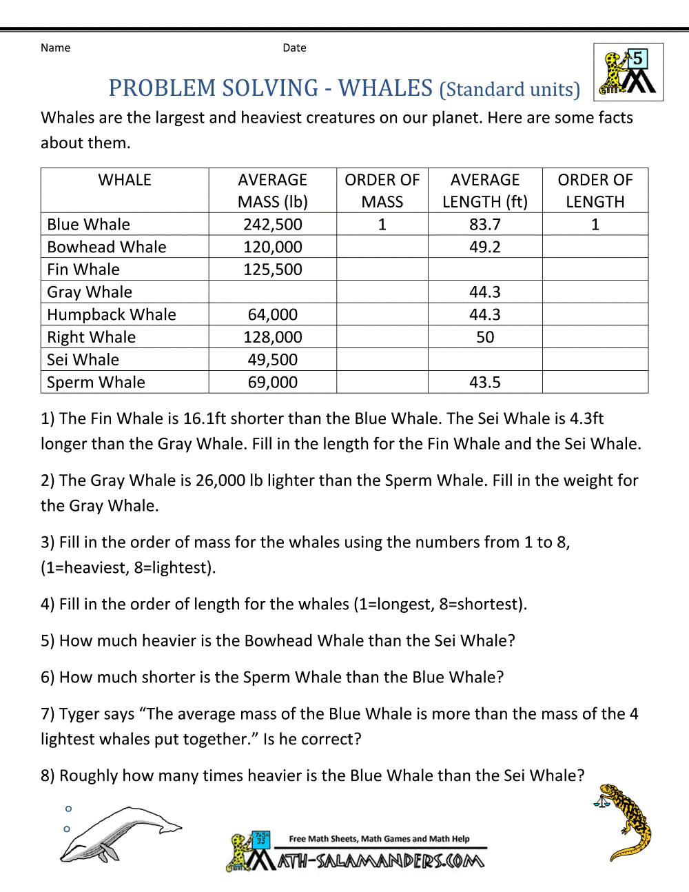 5th Grade Math Word Problems