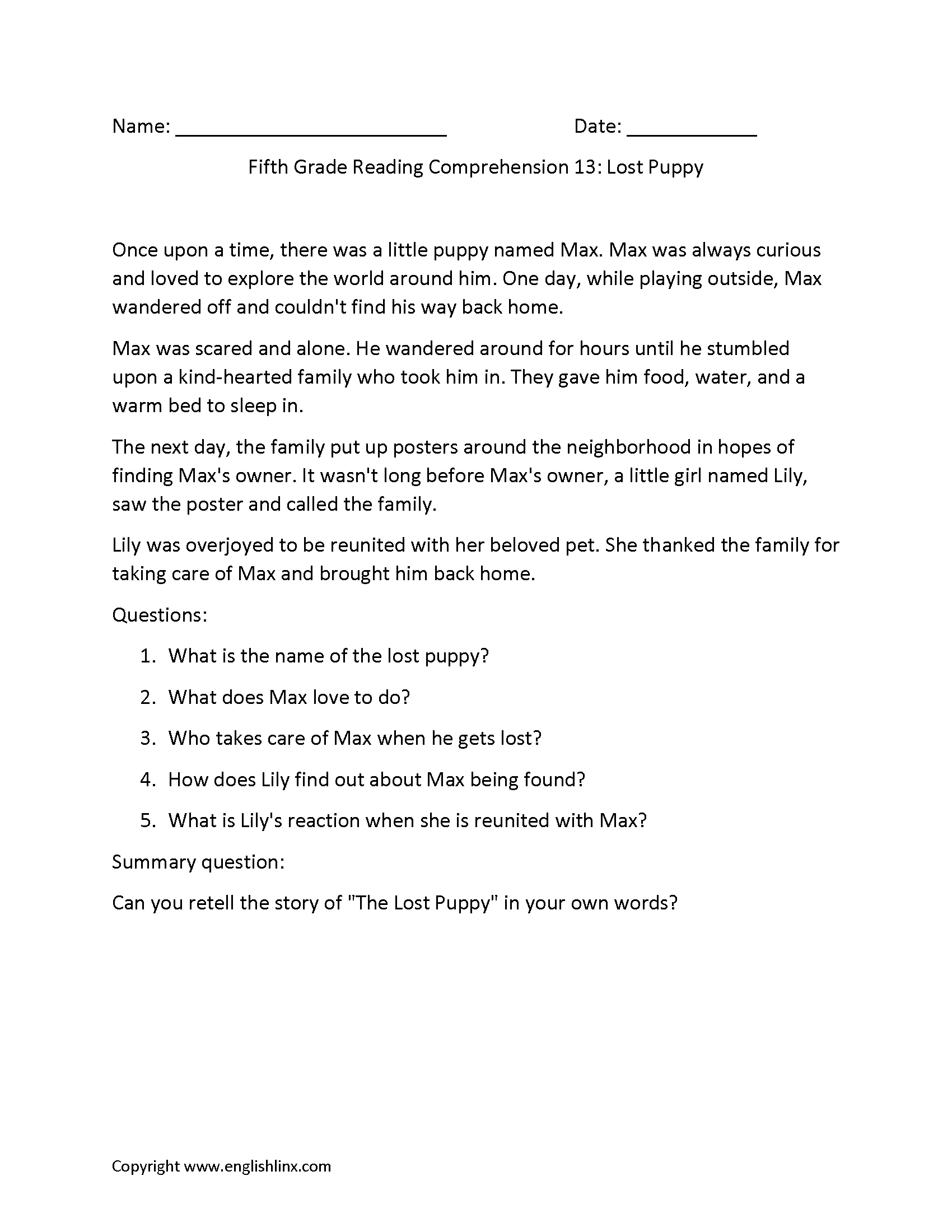 Reading Comprehension Online Worksheet For Grade 5 You Can Do The Worksheets Library