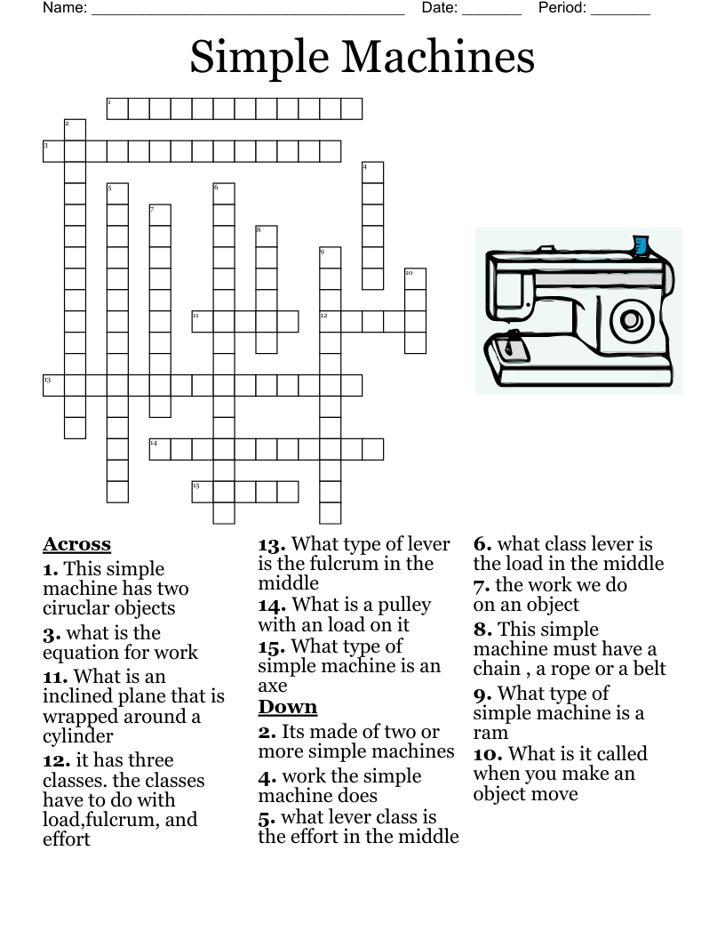 6th Science Simple Machines Crossword WordMint