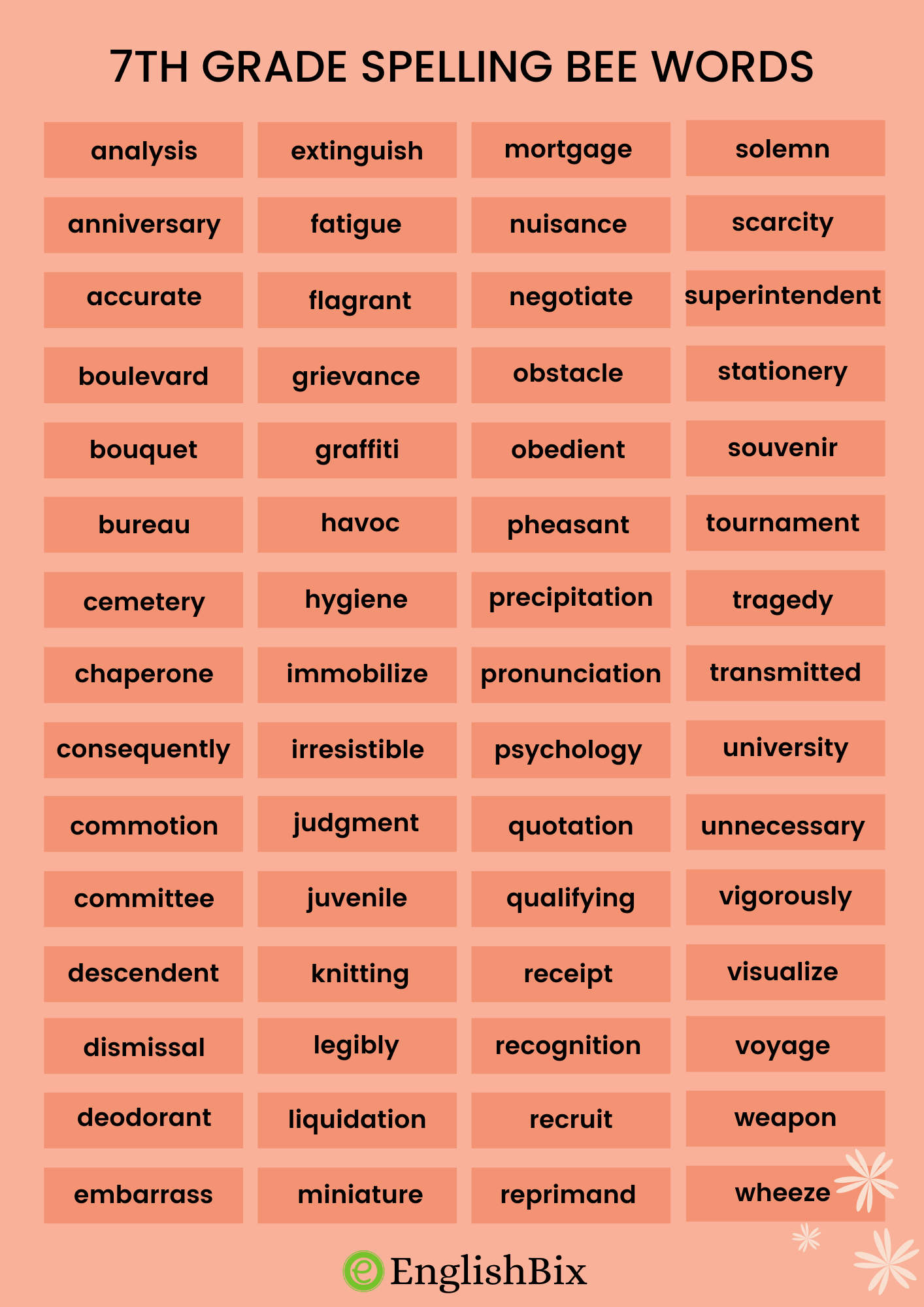 7th Grade Spelling Bee Words A To Z List EnglishBix