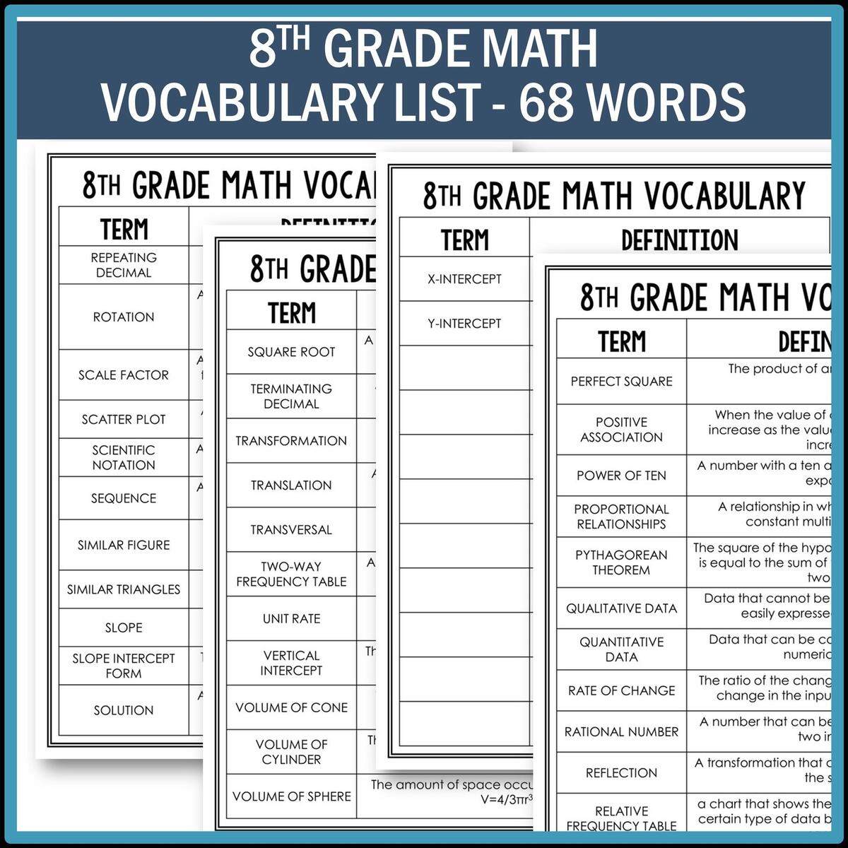 8th Grade Math Vocabulary Activities