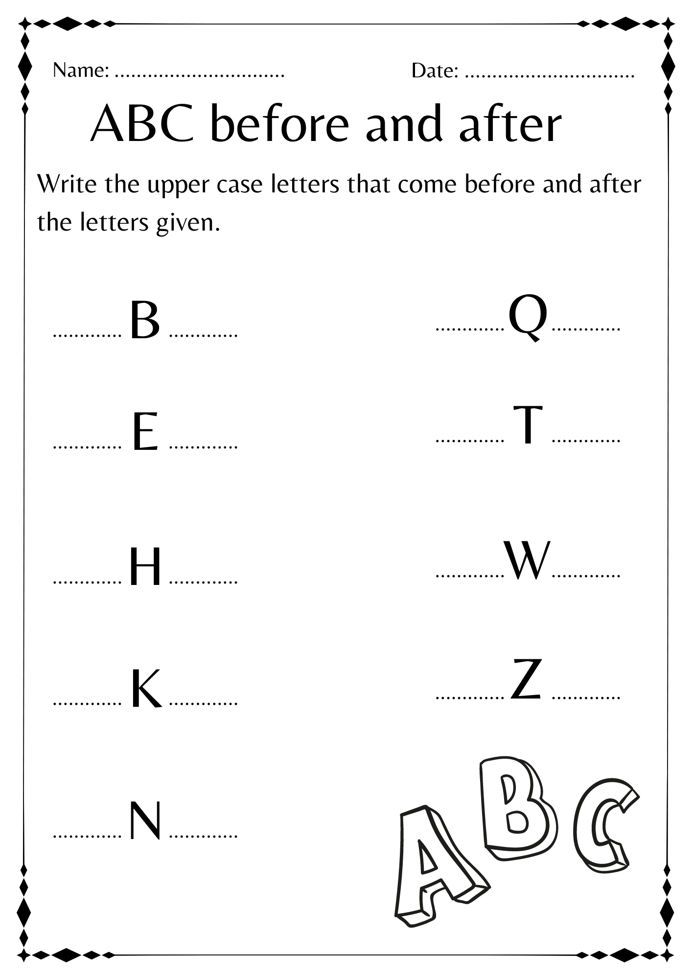 Abc Before And After Worksheet Alphabet For Kindergarten Made By Teachers