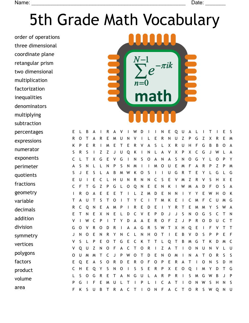ACT Math Terms Word Search WordMint