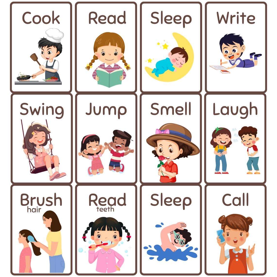 Action Verb Flashcards Speech Therapy ESL Vocabulary Printable Etsy