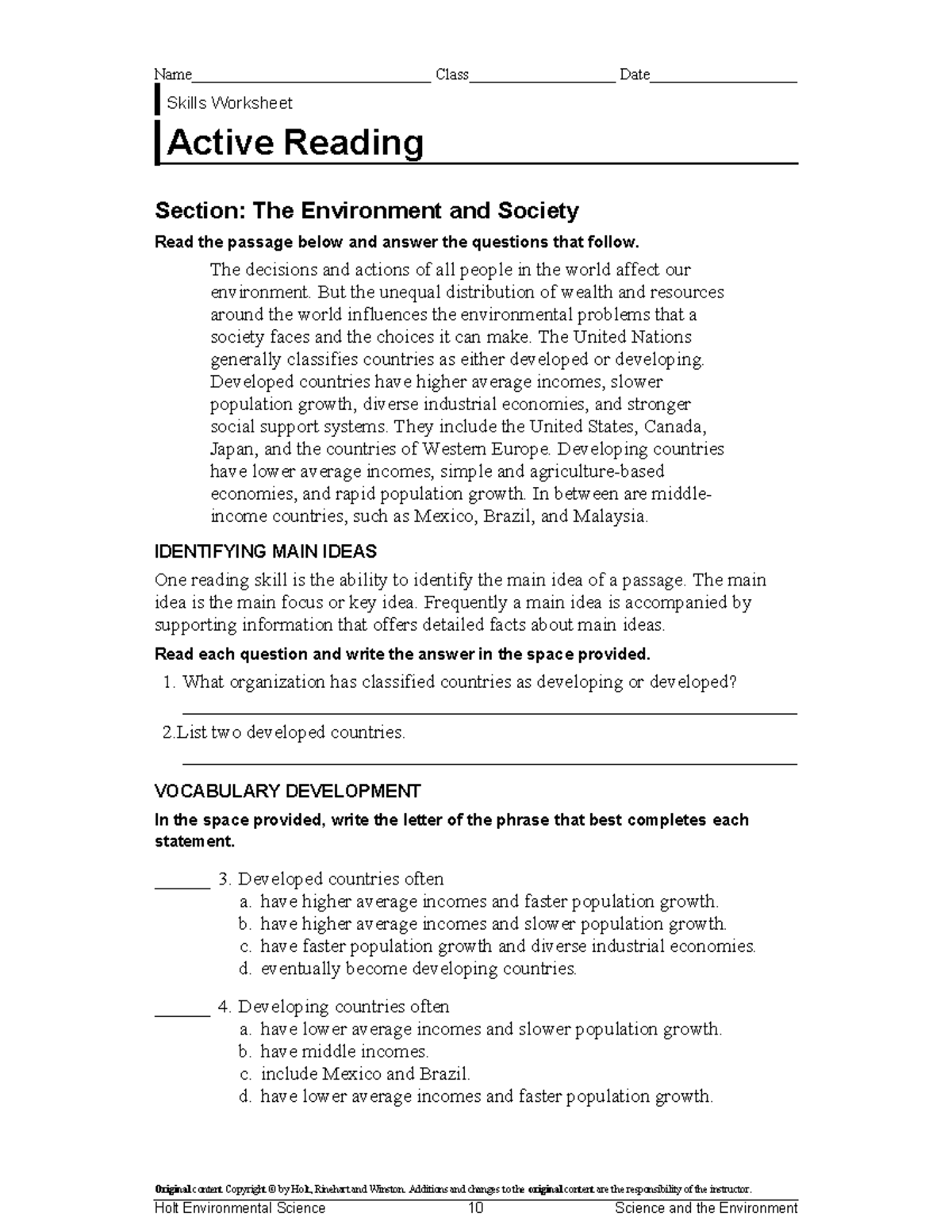 Active Reading Worksheet Environment And Society Analysis Studocu