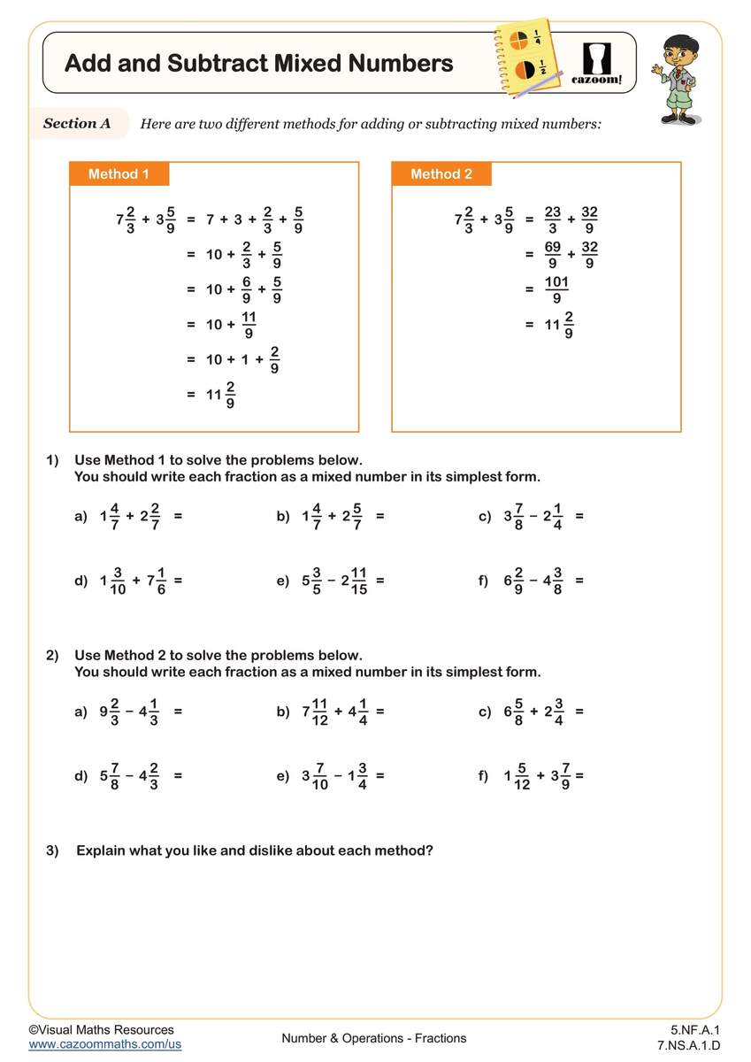Adding Subtracting Fractions Worksheets