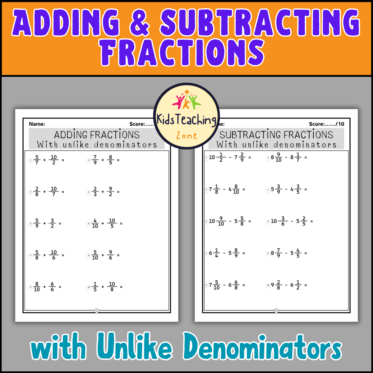 Add Subtract Multiply And Divide Fractions Worksheets With Unlike Denominators Made By Teachers Adding Subtracting Fractions Worksheets