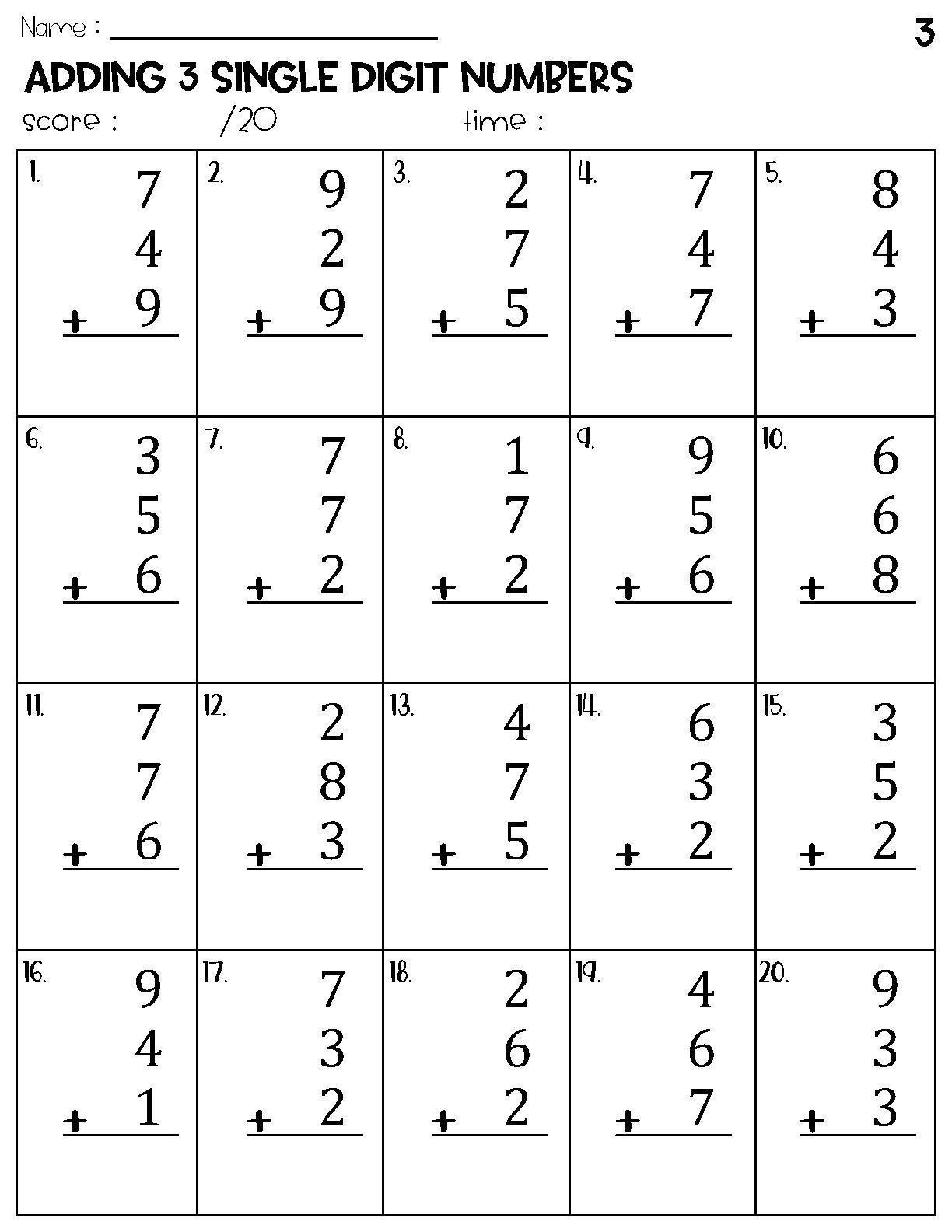Third Grade Addition Worksheets