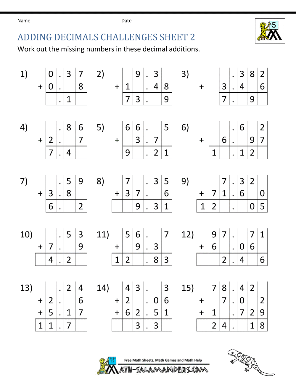 Adding Decimals Worksheet 5th Grade Adding Decimals Worksheet 5th Grade