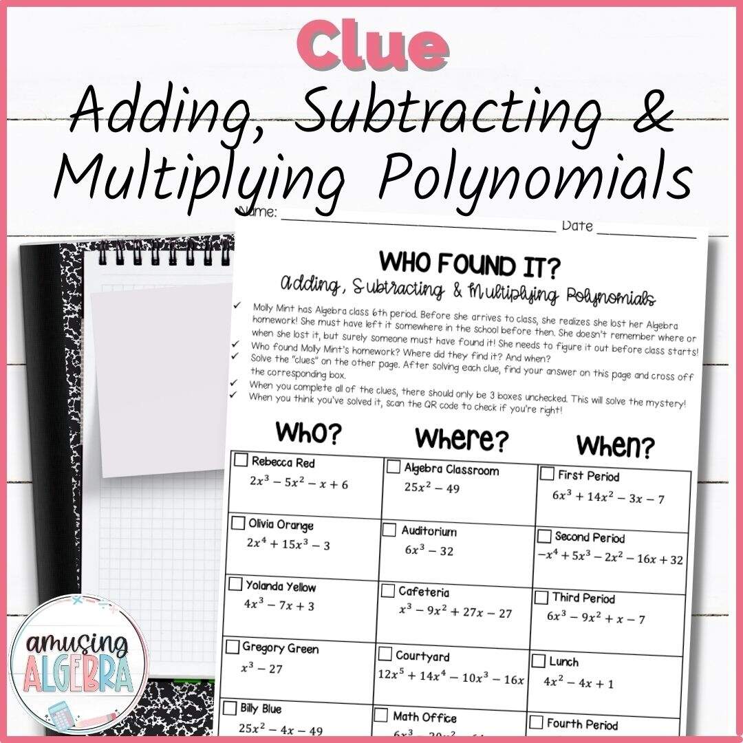 FREE Printable Adding And Subtracting Polynomials Worksheets